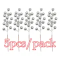5pcs/pack 21cm artificial silver berry stems for Christmas tree and wedding party decor. - Silver