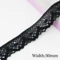 Black cotton lace ribbon trim 30mm width for DIY crafts gift packaging and sewing. - 30mm Width / Black