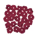 Burgundy five-petal fabric flower patch details, 2.5cm sewing accessory for DIY wedding decor. - 20 Pieces / Burgundy