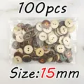 100pcs 15mm Wooden Buttons Vintage Printed Round 2 Holes Sewing Crafting Scrapbooking - 1.5cm