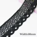 Black cotton lace trim ribbon 68mm wide for DIY sewing apparel gift wrapping decor crafting - 68mm Width / Black