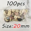 100pcs 20mm 2-hole wooden buttons with vintage printed patterns for sewing and crafting. - 2.0cm