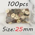 100pcs 25mm round wooden buttons with colorful vintage patterns, 2-hole sewing craft supplies. - 2.5cm
