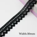 Black cotton lace trim 30mm width DIY clothing sewing ribbon gift wrapping decoration material - 30mm Width / Black