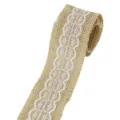 5cm Burlap Ribbon with White Lace Trim Rustic Jute Fabric Roll for DIY Craft Wedding Decor - Style 3