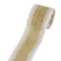 5cm burlap lace ribbon roll, natural hessian fabric with white lace trim for DIY home craft decor. - 16