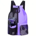 Outdoor drawstring backpack large capacity mesh sports gym swimming bag for men women - Purple Mesh Backpack