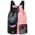 Pink mesh drawstring backpack for sports, fitness and outdoor activities with large capacity. - Pink Mesh Backpack