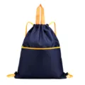 Oxford cloth drawstring backpack with front zipper pocket, casual outdoor travel daypack. - 33x39cm / Dark Blue