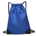 Lightweight blue nylon drawstring backpack with zipper pocket and sturdy corners for daily use. - Dark Blue