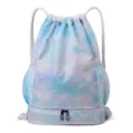 Tie-dye waterproof drawstring swim backpack with dry wet separation bottom compartment for travel - Cui Tie-Dye Blue Pattern