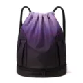 Purple gradient drawstring gym backpack with bottom compartment, waterproof swim sports bag. - Cui Black-Grey Gradient