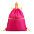 Oxford cloth drawstring backpack portable casual travel bag with front pocket for daily use - 33x39cm / Rose Red