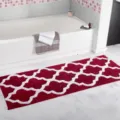 Red and white tufted absorbent bath mat, soft non-slip floor carpet for bathroom, kitchen. - Rose Red