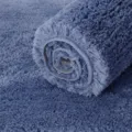 Blue thick shaggy bath mat, absorbent microfiber tufted bathroom rug for anti-slip floor. - Blue Custom