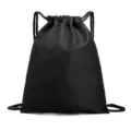 Black drawstring backpack gym sack waterproof oxford cloth sports outdoor casual daily bag - Black