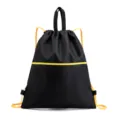 Black oxford cloth drawstring backpack with yellow cords, casual outdoor sports bag. - 33x39cm / Black
