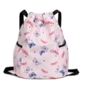 Pink butterfly print drawstring backpack lightweight oxford school bag for travel daily - Butterfly Print / Pink