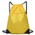 Yellow nylon drawstring backpack, lightweight gym sports sack with front zipper pocket. - Yellow