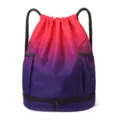 Gradient Drawstring Backpack Sports Gym Bag with Bottom Compartment for Travel and Swim - Cui Red and Blue Gradient