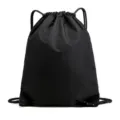 Black nylon drawstring backpack gym sack lightweight sports pack for outdoor running and fitness. - Black