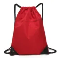 Red Nylon Drawstring Backpack Lightweight Sports Gym Cinch Bag with Front Zipper Pocket - Red