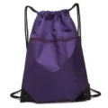 Purple drawstring backpack gym sport bag with front zipper pocket and durable nylon material. - Purple