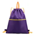 Purple drawstring backpack casual sports gym sack pack with orange straps and front pocket. - 33x39cm / Purple