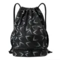 Black waterproof drawstring backpack with bottom shoe compartment and geometric pattern design for sports. - Cui Black and White Pattern