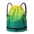 Gradient green drawstring backpack with wet dry compartment, ideal for sports and travel. - Cui Yellow-Green Gradient