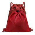 Red nylon gym sack drawstring backpack sports training bag casual outdoor lightweight storage - Red