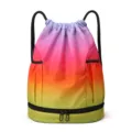 Bunter Kordelzug Rucksack mit separatem Schuhfach unten für Sport, Fitness und Outdoor Reisen. - Cui bunter Farbverlauf