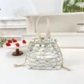 Cute Japanese cartoon canvas drawstring lunch bag bento tote for women and students. - White Rabbit Drawstring Lunch Bag
