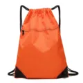 Orange lightweight nylon drawstring backpack gym cinch bag with front zipper pocket. - Orange