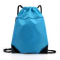 Bright blue drawstring backpack featuring front zipper pocket, lightweight ripstop gym sack. - Lake Blue