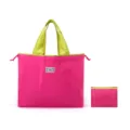Grand sac cabas de shopping pliable avec cordon de serrage et pochette rose et verte. - Rose rouge