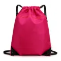Pink drawstring backpack gym sack with front zipper pocket and reinforced corners for daily use. - Rose Red