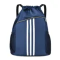 Blauwe sport rugzak met trekkoord en strepen, grote capaciteit voor training en fitness. - Donkerblauw
