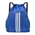 Blauwe gymtas rugzak met ritszak aan de voorkant en gaasvakken voor sport fitness training reizen. - Saffierblauw