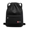 Black waterproof drawstring backpack sports gym travel lightweight casual daypack for unisex. - Ximo Black