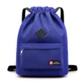 Waterproof blue drawstring backpack with front zipper pocket, lightweight sports bag for gym and travel. - Ximo Royal Blue