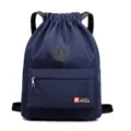 Dark blue drawstring backpack gym cinch bag with front zipper pocket and shoulder straps. - Ximo Dark Blue