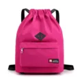 Pink drawstring backpack, lightweight waterproof gym sack for sports, travel and daily use. - Ximo Rose Red
