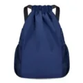 Solid blue drawstring backpack for daily travel sports gym use, simple and large capacity design. - Blank Mesh Bag Dark Blue