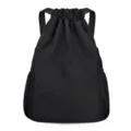 Black drawstring backpack lightweight sport gym bag for men and women front view - Blank Mesh Bag Black