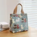 Japanese canvas lunch bag with cute cat patterns, stylish handheld tote for office daily use. - S / Blue Cat Buttons