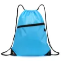 Oxford Kordelzug Rucksack für Sport, Fitnessstudio und Outdoor, mit vorderer Reißverschlusstasche. - Klein 43x35 cm / Seeblau