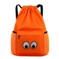 Orange drawstring backpack with funny googly eyes, large capacity waterproof travel cinch bag. - S / Orange 028 Embroidered Eyes