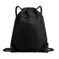 Black waterproof nylon drawstring backpack gym sack with front zipper pocket for outdoor travel - Black