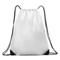 White 210D polyester drawstring backpack sports gym bag with black cords and corners. - 210 White